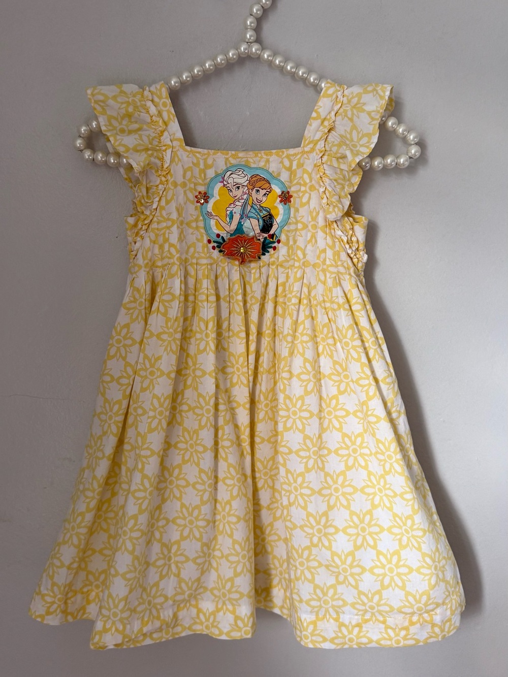 Disney Store Frozen Girls Yellow Floral Dress Size 5 / 6